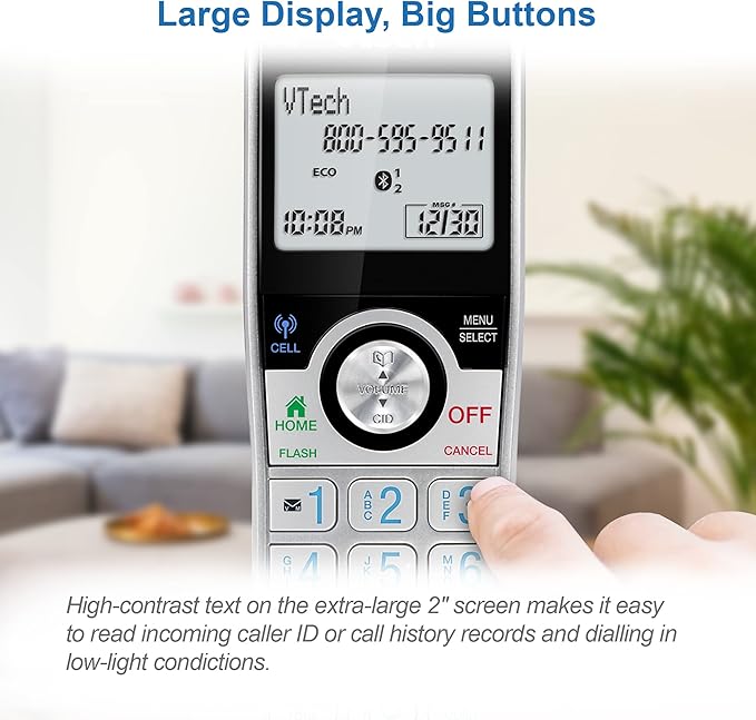 VTECH IS8121 Super Long Range up to 2300 Feet DECT 6.0 Bluetooth Expandable Cordless Phone for Home with Answering Machine, Call Blocking, Connect to Cell, Intercom and Expandable to 5 Handsets
