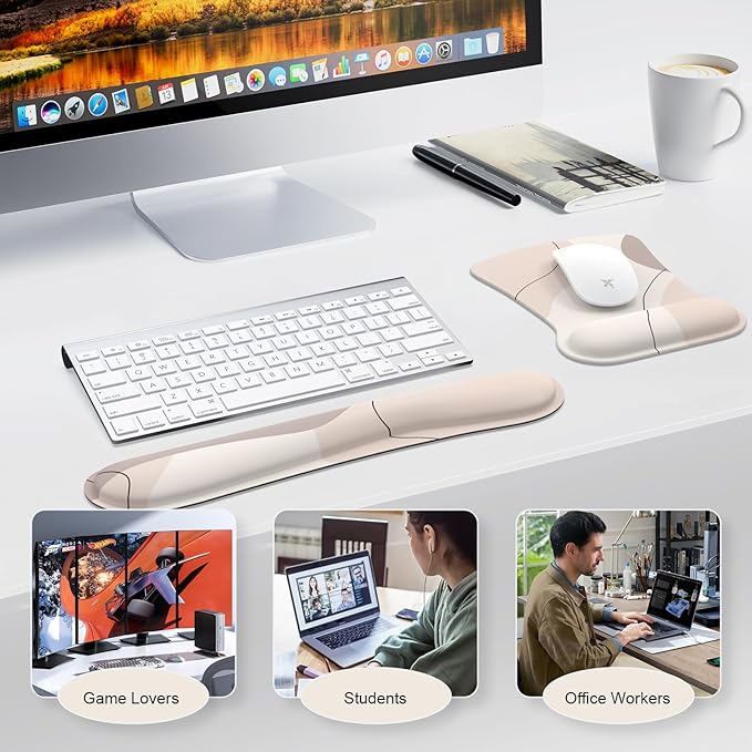 iCasso Mouse Pad with Wrist Rest, Keyboard Wrist Rest, Made of Memory Foam, Ergonomic Support, Easy Typing and Relieve Wrist Pain, Perfect for Gaming, Computer, Office, Laptop-Brown Art