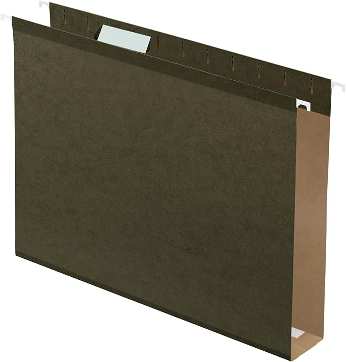 Pendaflex Extra Capacity Reinforced Hanging File Folders, 2", Letter Size, Standard green, 1/5 Cut, 25/BX (04152X2) & Hanging File Folders, 25 Per Box (81663)