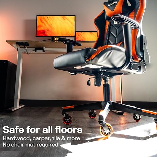 The Original Roller Blade Office Chair Wheels (As Seen On PBS) - Incredibly Smooth & Quiet Rolling Casters - Safe for Hardwood Floors & Carpet - Easy Install with Universal Fit - Set of 5 - Orange