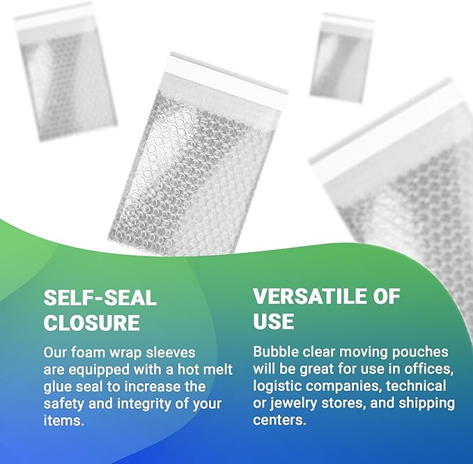 Clear Bubble Out Bags, 12 x 11.5 Inches. 10 Pack Self Seal Bubble Pouches. Polyethylene Clear Bubble Bags for Packing. Waterproof Clear Bubble Out Pouches for Fragile Things