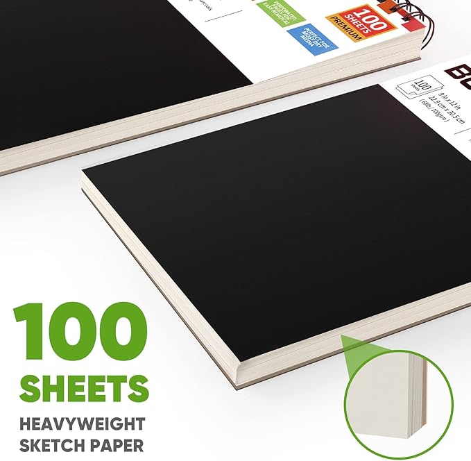 Soucolor 9" x 12" Sketch Book, 3-Pack 100 Sheets Spiral Bound Art Sketchbook, Acid Free (68lb/100gsm) Artist Drawing Book Paper Painting Sketching Pad