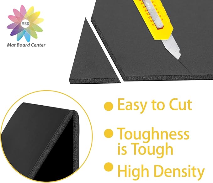 Mat Board Center, Pack of 10 Acid-Free Foam Boards, 12x16 inch Black Foam Boards, 3/16" Thick