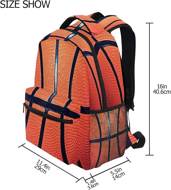 Sports Ball Basketball Texture Theme School Backpack for Teens Girls Kids Boys, Women Men Adult 15 in Laptop Backpack Casual Elementary Student College Bookbag Travel Hiking Camping Daypack