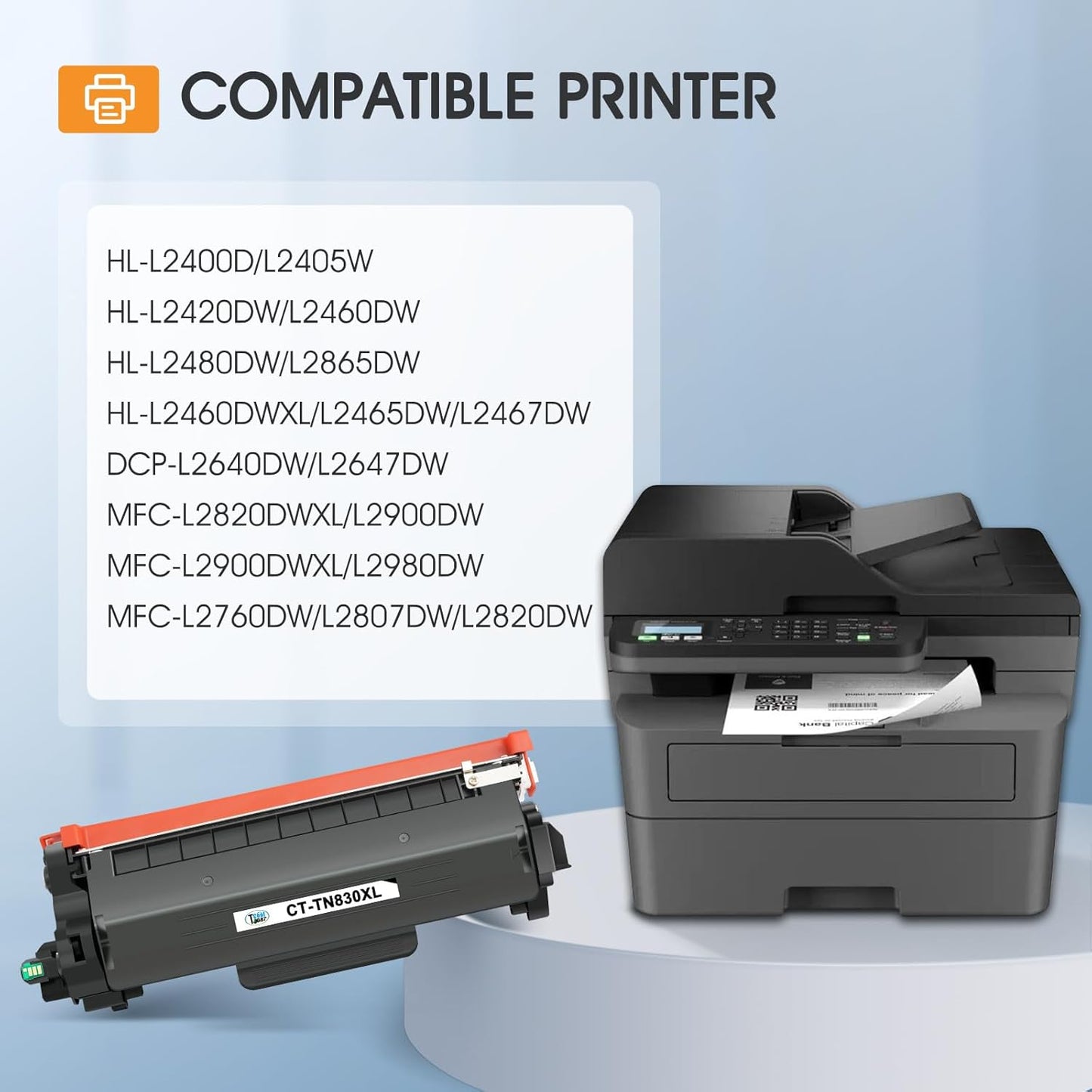 TN830 TN830XL 830XL Toner for Brother Printer DCP-L2640DW HL-L2460DW Replacement for Brother TN-830 XL/V/R TN 830 XL TN-830XL Cartridge MFC-L2820DW HL-L2405W HL-L2400D Printer High Yield 4 Pack Black