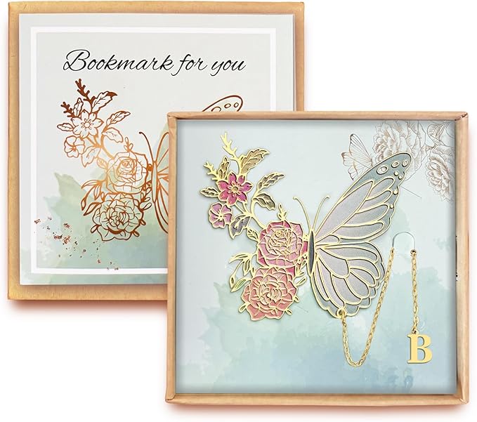 Metal Butterfly Bookmark for Women Cute Book Lovers Gift Butterfly Bookmarks Inital Book Mark Gifts for Reading Women Friend Teacher Appreciation Gifts Mom Birthday Valentines Day Christmas Gift, B