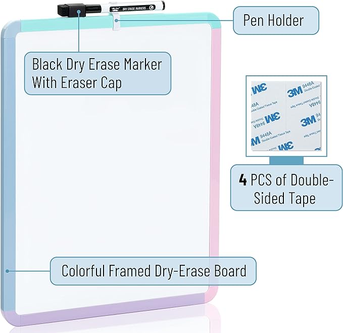 Mr. Pen- Dry Erase Board, 14' x 11', Black Dry Erase Marker, Colorful Frame, Mini White Board for Kids & Students