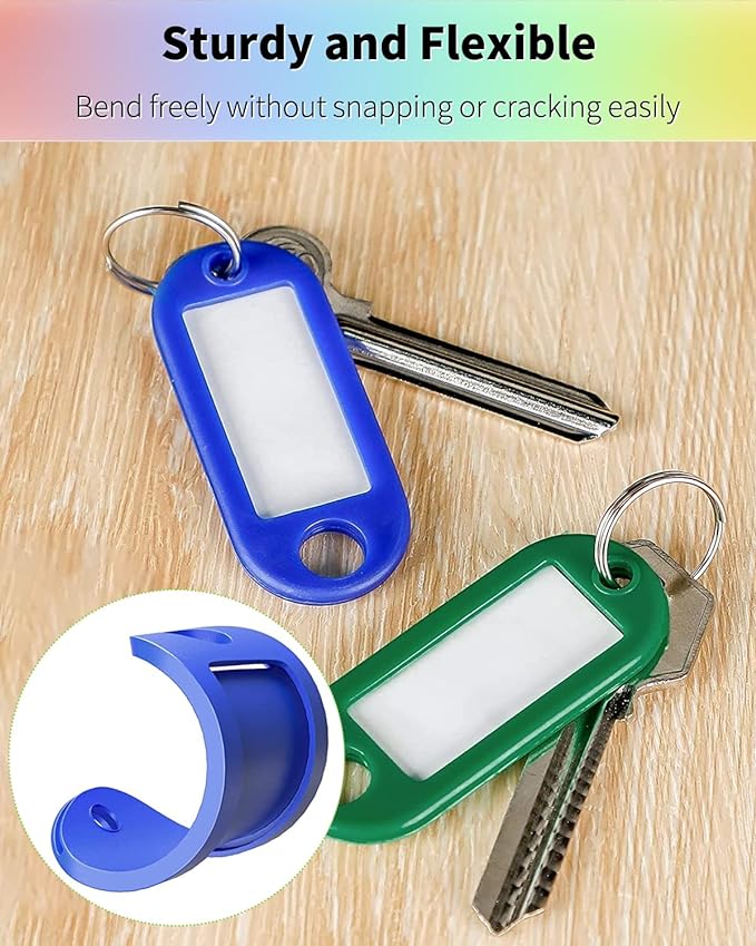 Uniclife 40 Pack Tough Plastic Key Tags with Split Ring Label Window, Assorted Colors