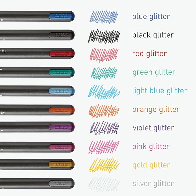 Pentonic Glitter Gel Pens, 10 Count, 10 Assorted Colors, 1.0 mm Medium Point, Smooth Writing For Journaling, Notetaking & Art Projects (1002365)