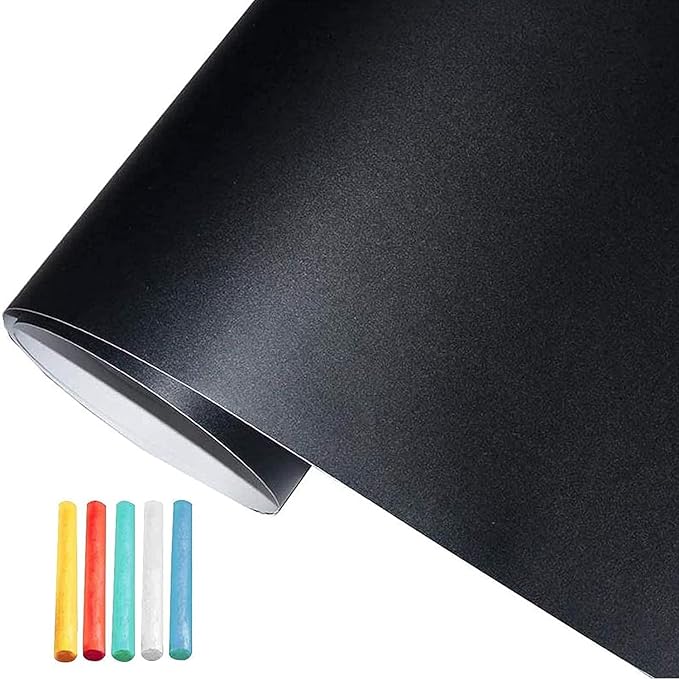 Chalkboard Wallpaper Stick and Peel: Contact Paper Classroom Chalkboard Stickers Chalk Board Paint Self Adhesive Wall Paper with 8 Colorful Chalks(17.5" x 393.7")
