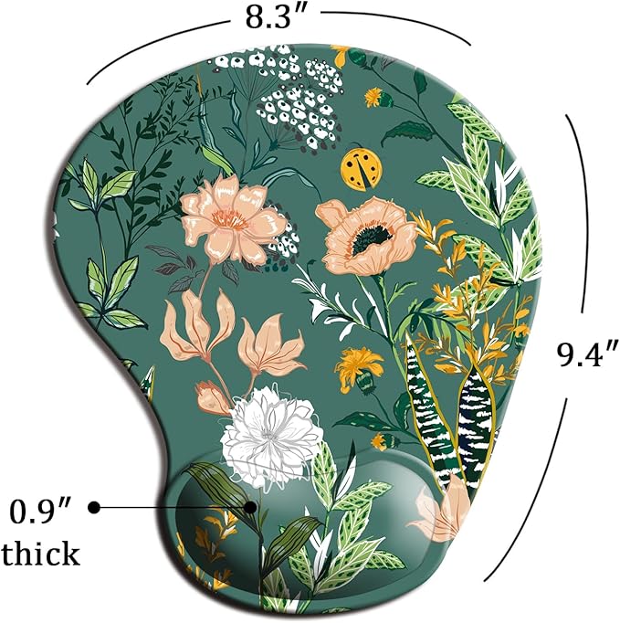 Dooke Ergonomic Mouse Pad with Wrist Support, Cute Mouse Pads with Non-Slip PU Base for Home Office Working Studying Easy Typing & Pain Relief Dark Green Floral