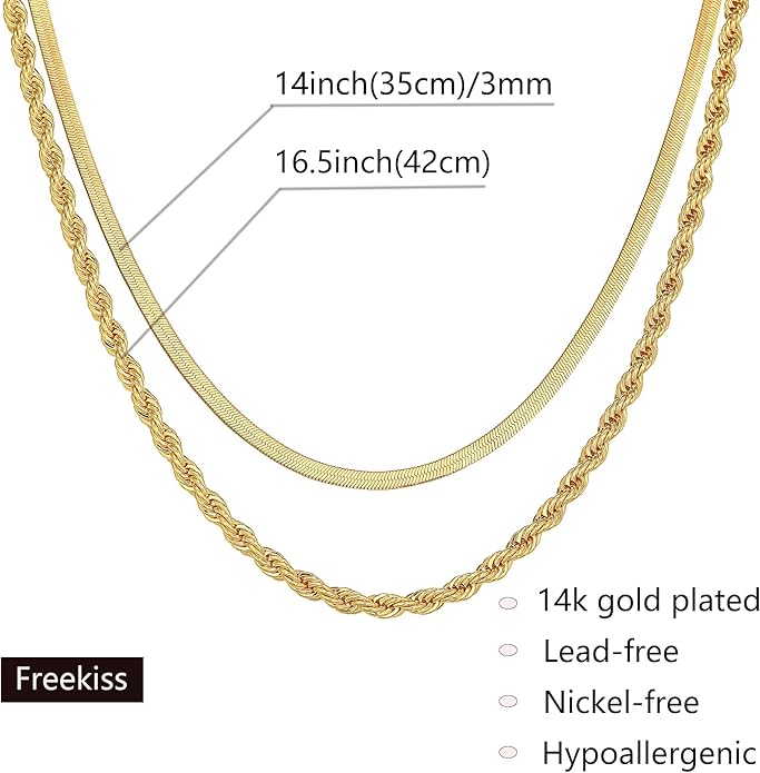 Herringbone Necklace for Women,Dainty Gold Necklace,14k Gold Plated Snake,Gold Chain Choker Necklaces,Simple Gold Layered Necklaces,Gold Jewelry Gift for Women