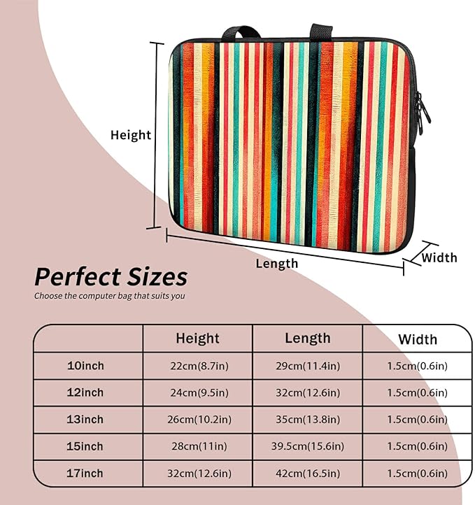Laptop Sleeve Case Bag 13 inch, Colorful Vertical Stripes Slim Carrying Case Durable Handbag Travel Laptop Bag for 13 inch MacBook Air M3/M2/Pro M2/ 13" iPad Pro/Air M4/M2 2024