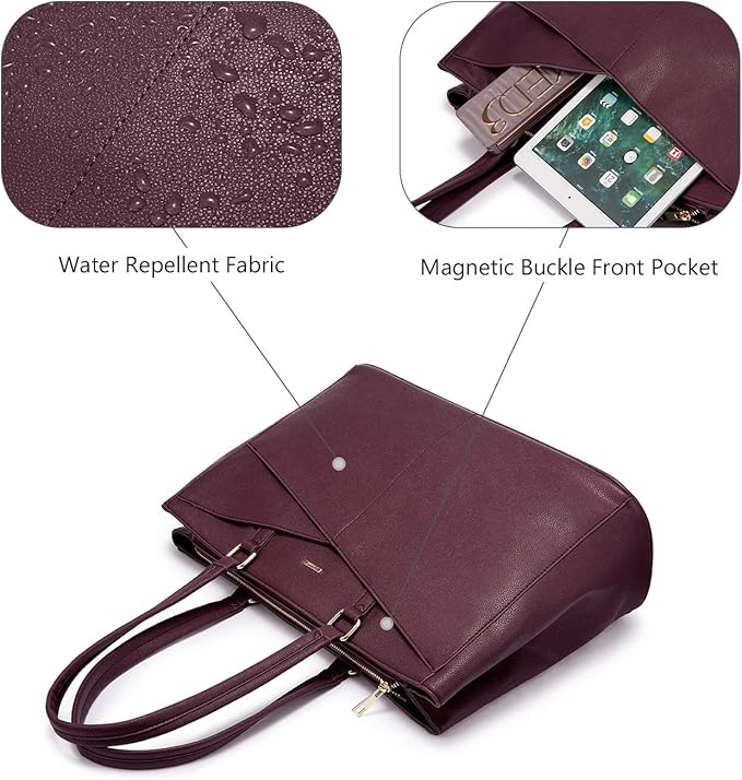 LOVEVOOK Laptop Tote Bag for Women 15.6 Inch Waterproof Leather Computer Bags Women Business Office Work Bag Briefcase Purple