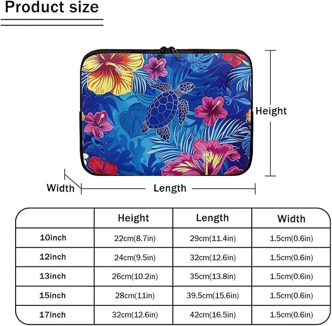 Sea Turtle Printed Laptop Briefcase for Women Men, Hibiscus Flower Printed 12 Inch Laptop Bag Messenger Bag Lightweight Laptop Case for Office Business Traveling Daily Use