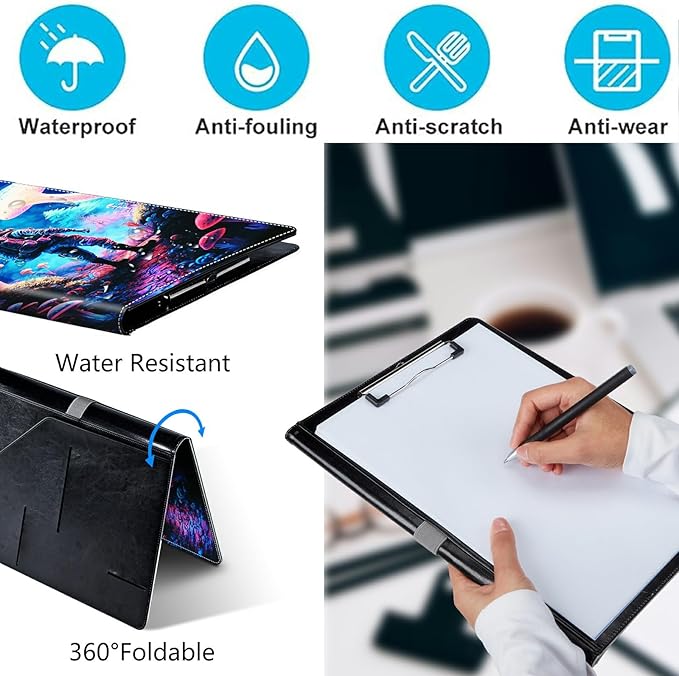 PU Leather Padfolio Clipboard Notepad with Pen Loop and Elastic Strap Interview/Resume Document Organizer for Business School Office,Astronaut Under Mushroom
