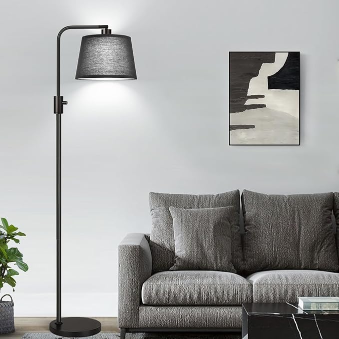 【Upgraded】 Dimmable Floor Lamp, 1000 Lumens LED Edison Bulb Included, Arc Floor Lamps for Living Room Modern Standing Lamp with Black Shade, Tall Lamps for Living Room Bedroom Office Dining Room