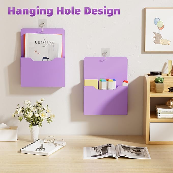 Magnetic File Holder - Magnetic Paper Holder, Pocket Organizer Office Supplies Storage Mail Organizer for Notebooks,Planners,Letter (Purple)