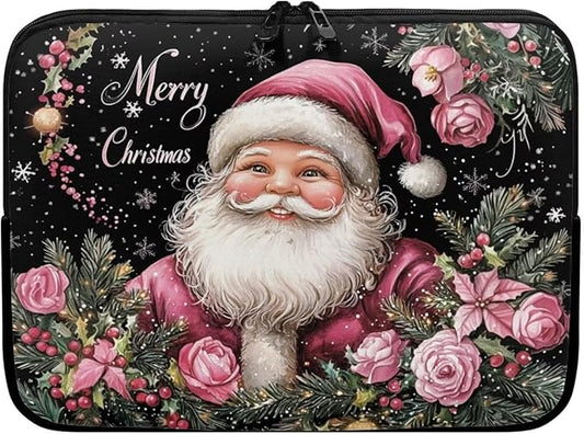 Christmas Laptop Sleeve for Women 10 inch Laptop Protector with Versatile Uses Computer Sleeve Neoprene Lap Top Case for Daily Use School Travel Tablet Bag Santa Claus