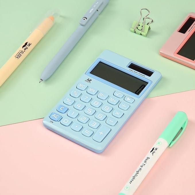 Mr. Pen- Standard Function Calculator, 12 Digits, Small Calculator, Light Blue Solar Calculator, Pocket Calculator, Simple Calculator, Basic Office Calculators, Solar Handheld Calculator