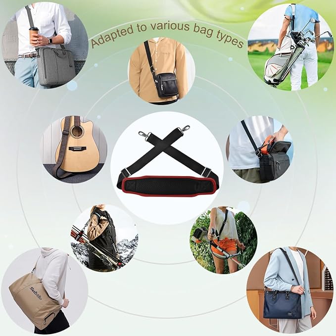 ZINZ Bag Shoulder Strap 78 inch with Ultra Cushion Breathable Pad, Durable Strap with Double Adjustable Buckles and Metal Hooks for D-ring Bags,Black Red