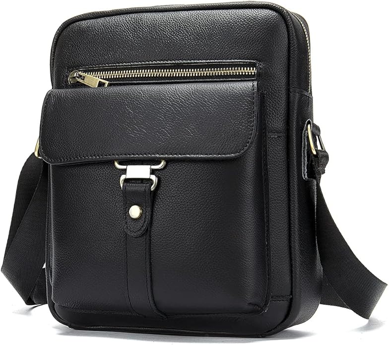 Hebetag Small Leather Sling Shoulder Bag Messenger Pack for Men Women Outdoor Travel Business