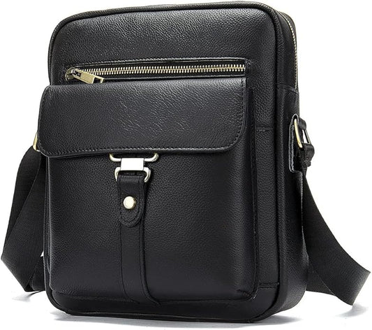 Hebetag Small Leather Sling Shoulder Bag Messenger Pack for Men Women Outdoor Travel Business