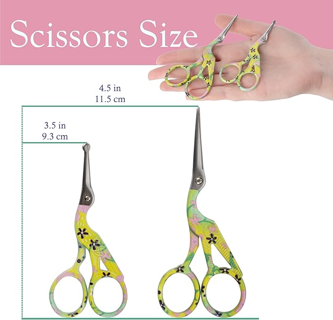 Stork Bird Rounded Safety Tip Embroidery Craft Stainless Steel Crane Scissors - Yellow - 2 Pairs