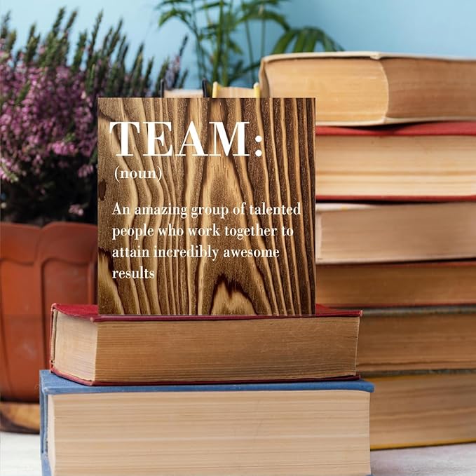 Inspirational Team Noun Office Decor Desk Decor Wooden Box Sign Rustic Wood Block Plaque Box Sign for Home Office Desk Shelf Table Decoration Coworker Gift Team Definition Teamwork Sign Roasted Color