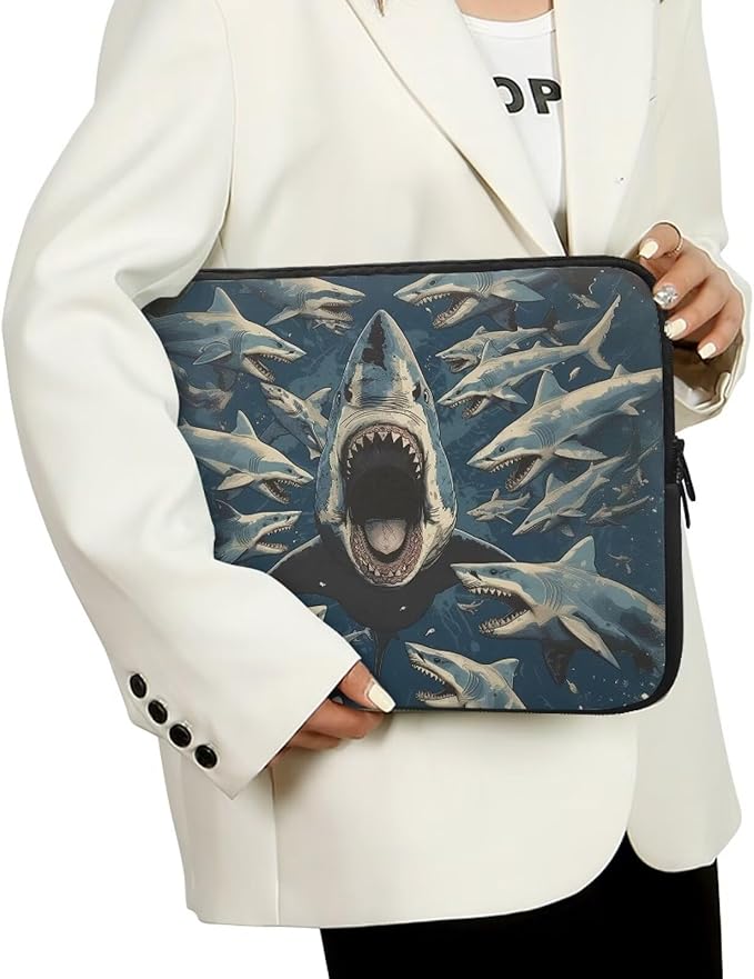 Shark Print Laptop Briefcases for Men Women, Lightweight Laptop Sleeve Case Water Resistant Neoprene Computer Carrying Cover 15 Inch Laptop Carrying Bag