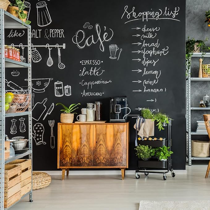 Extra Large Chalkboard Wallpaper Stick and Peel(1.48ft.x13.1ft.) Chalk Board Wall Paper Chalk Paint Removable Renovate Blackboard Sticker with 5 Chalks for Home&Office Wall Board Sign(17.7*157Inches)