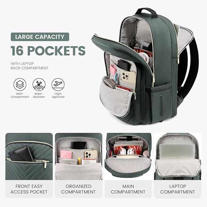 LOVEVOOK Laptop Backpack for Women 17.3 inch,Cute Womens Travel Backpack Purse,Professional Laptop Computer Bag,Waterproof Work Business College Teacher Bag Carry on Backpack with USB Port,Grass Green