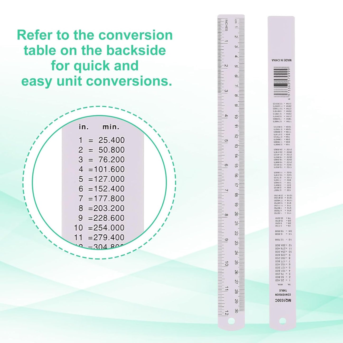 PATIKIL 30cm/12 Metal Ruler, 2 Pack Aluminum Alloy Rulers with Centimeters, Millimeters, Inches and Conversion Table Straight Edge Ruler for Writing Machinist Drafting, Purple