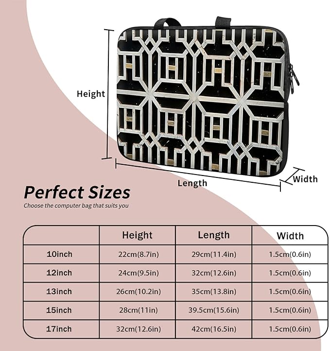 Universal Laptop Sleeve Tablet Case 12 inch, Vintage Geometrics Slim Carrying Case Durable Handbag Travel Laptop Bag for Surface Pro 9 8 7/Laptop Go 2 3, MacBook Air 11/12