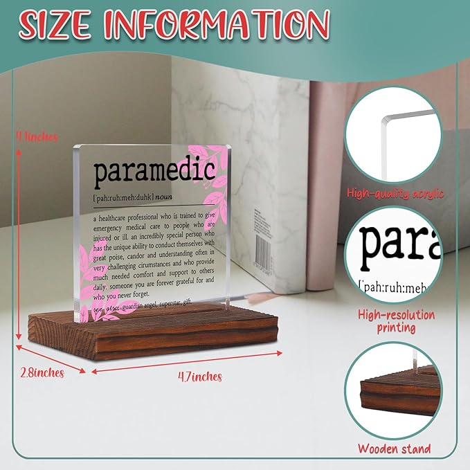 Paramedic Gifts Clear Desk Decorative Sign, Recognition Healthcare Worker Gift for Paramedic Student Hospital Graduate, Appreciation Gift Nurse Nursing Pharmacy Clinic Office Plaques TZD42
