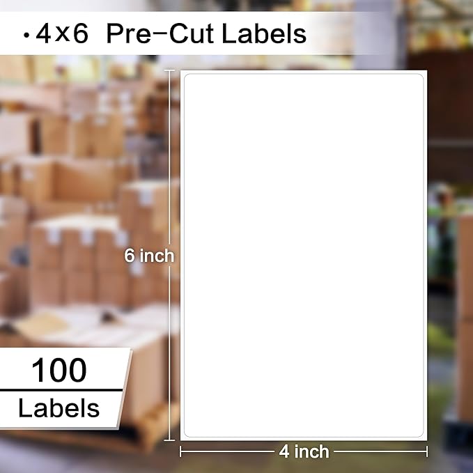 L LIKED 100 Shipping Labels - 4"x 6", Single Sheet, Printable Labels for Laser & Inkjet Printers, Self Adhesive Address Mailing Postage Labels Stickers (100 Sheets)