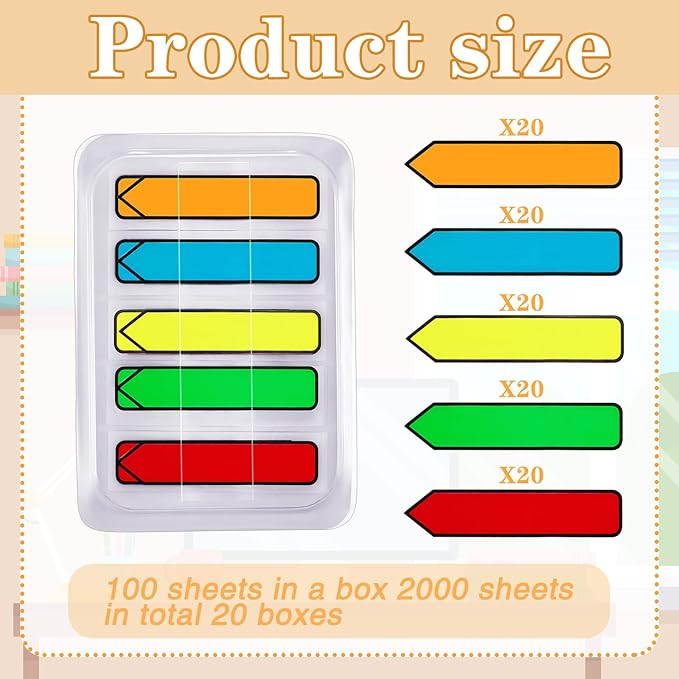 Teling 2000 Pcs Arrow Flags Arrow Tabs Flags Sign Here Tabs Arrow Stickers 5 Colors Sticky Flags Arrow Sticky Notes with Dispenser Easy to Post for Notary Books Paper