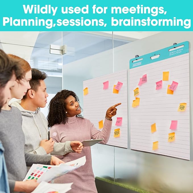 Sticky Easel Pad, 25 in x 30 in,Flip Chart Paper,Sticky Chart Paper for Teachers, Large Self-Stick Easel Paper,Super Sticky & Bleed-Resistant,30 Sheets/Pad,4 Pads