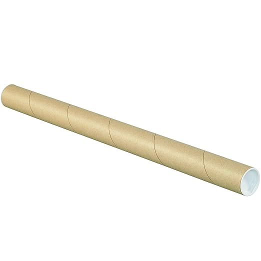 BOX USA BP1526K Mailing Tubes with Caps, 1 1/2" x 26", Kraft (Pack of 50)