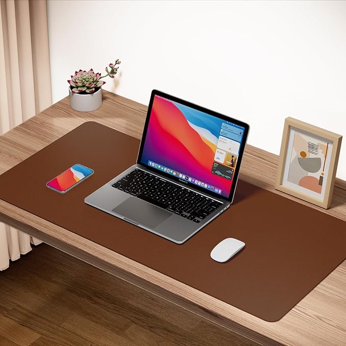 Boutilon Leather Desk Pad 35"x 17" Non-Slip Mouse Pad,Office Desk Mat,Waterprooft PU Leather Desk Blotter,Desk Pad Protector,Desk Writing Pad for Home Office Decor (L-Brown,35"x 17")
