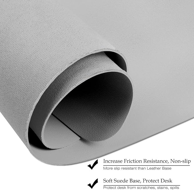 ‎Boutilon Leather Desk Pad 35"x 17" Non-Slip Mouse Pad,Office Desk Mat,Waterprooft PU Leather Desk Blotter,Desk Pad Protector,Desk Writing Pad for Home Office Decor (L-Silver,35"x 17")