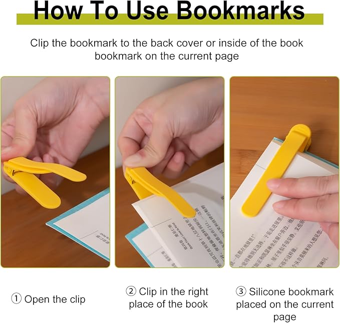 Automatic Bookmark, Silicone Smart Book Marks for Reading Women, Men, Kids, Book Markers Clip Reading Accessories Gifts for Book Lovers (1 Green+1 Pink+1 Orange)