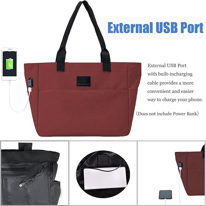 Tote Bag for Women Large Work Bags Laptop 15.6-17 Inch Handbag Purse Book Bag with Zipper for Nurse Teacher School, Red