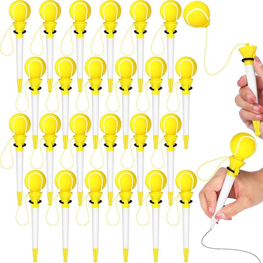Lincia 24 Pcs Sport Funny Pen Hoop Ballpoint Novelty Bulk Plastic Sports Soccer Basketball Baseball Football Tennis Golf Themed Pen for Birthday Party School Award Party Favor Supplies(Tennis)