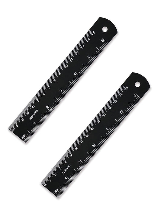 6 Inch Metal Ruler Set - Dual Scale Metric & Imperial,150 mm Straight Edge Rule, Laser Engraved, Edge-to-Edge Measuring for School, Geometry, Crafting & Gifts (2-Pack)