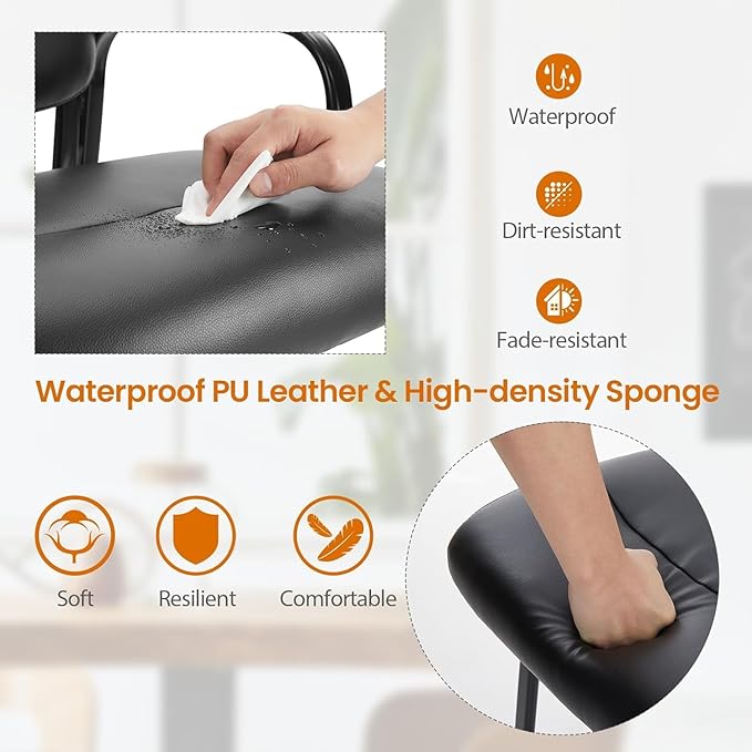 Sweetcrispy Office Reception Guest Chair No Wheels Set of 4, Leather Stationary Waiting Room Chairs with Padded Arms for Elderly Desk Conference Room Lobby Table Side Salon