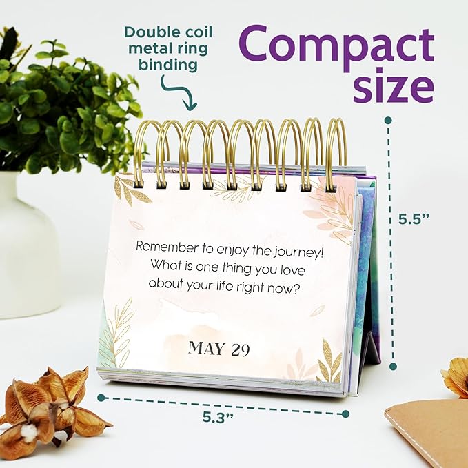 Reach Your Goals Daily Desk Calendar - Motivational Gift and Positive Affirmations for Women - Perpetual Calendar, Cute Office Decor, Gratitude and Self Care Gifts for Women, Inspirational Desk Accessories