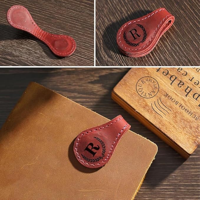 Personalized Magnetic Leather Bookmark, 26 Letters Custom Leather Bookmarks, Handmade, Leather Magnetic Bookmark for Book Lovers Readers Women Kid(Purple，X）