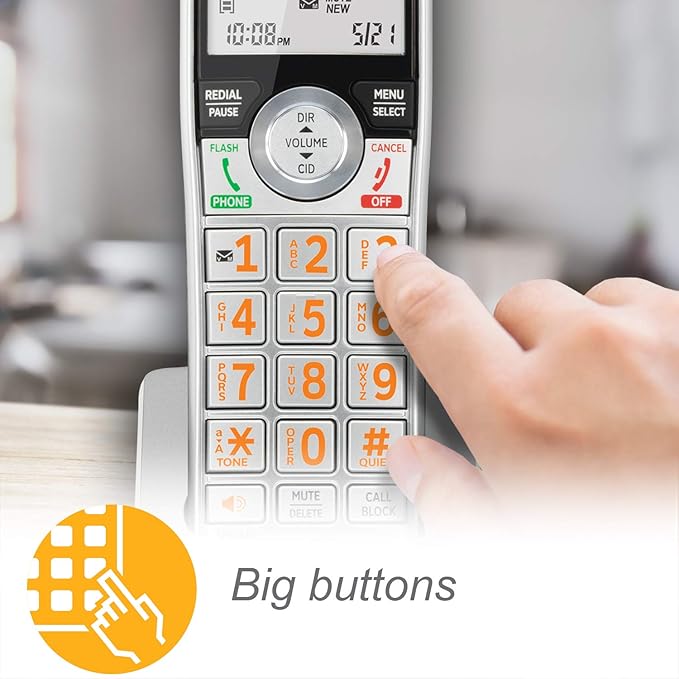 AT&T CL83507 DECT 6.0 5-Handset Cordless Phone for Home with Dual Keypad Base, Answering Machine, Call Blocking, Caller ID Announcer, Intercom and Long Range, Silver/Black