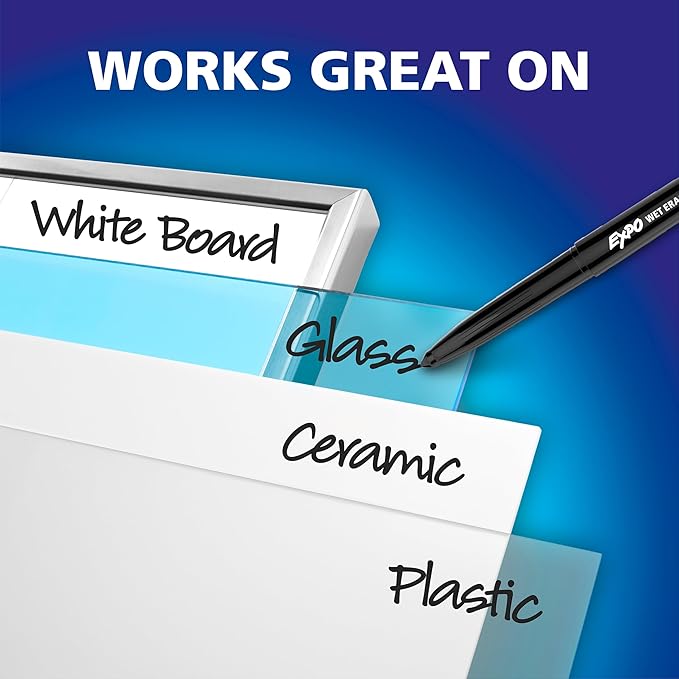 EXPO Wet Erase Markers, Semi-Permanent Markers, Assorted, Fine Tip, 8 Count